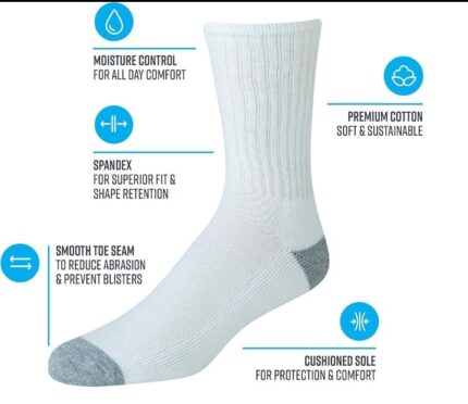 Sport's socks White gray heel and toe 6/12 Pairs Adjustable Size | Free Delivery 🚚